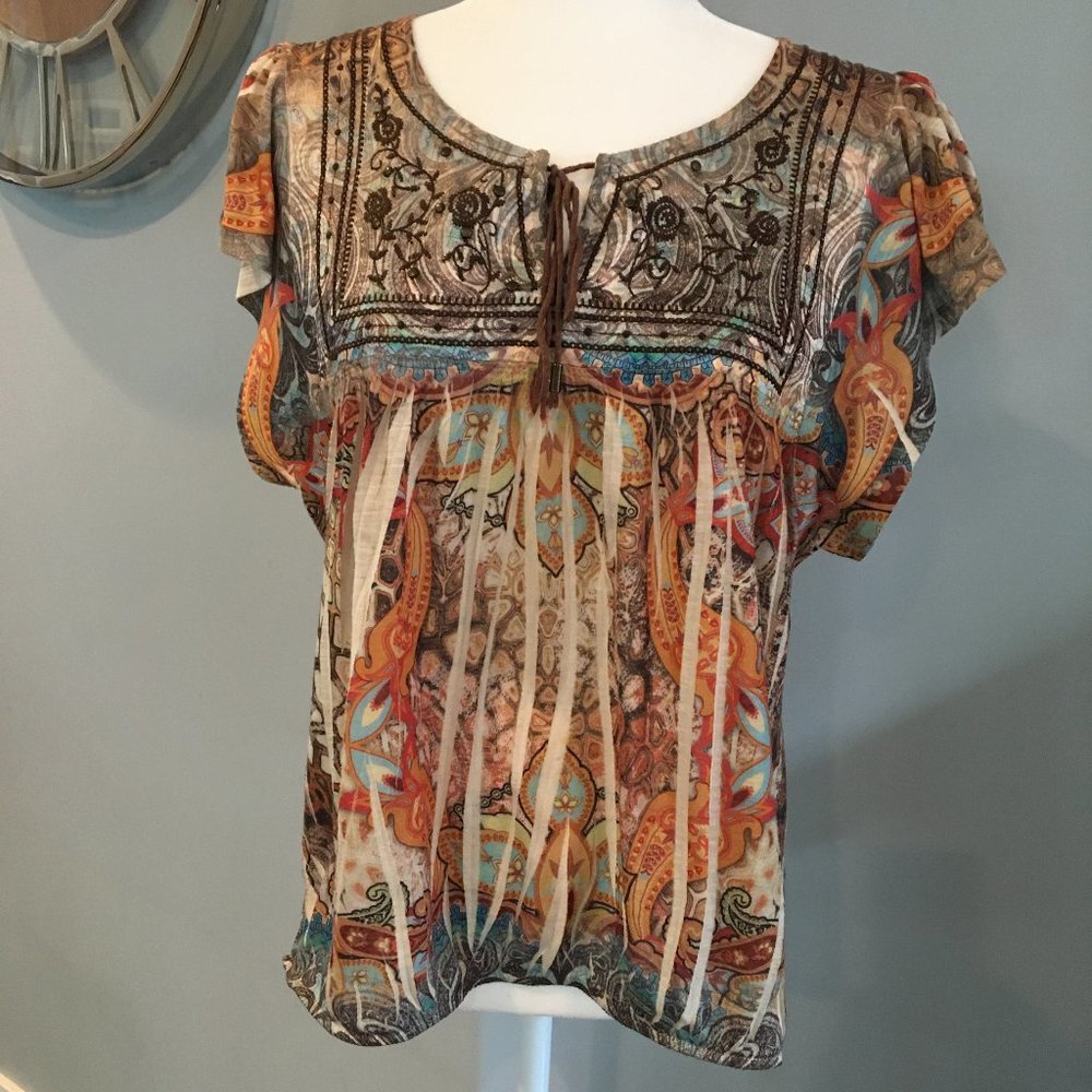 Dress Barn Front Tie Lace Back Top - L